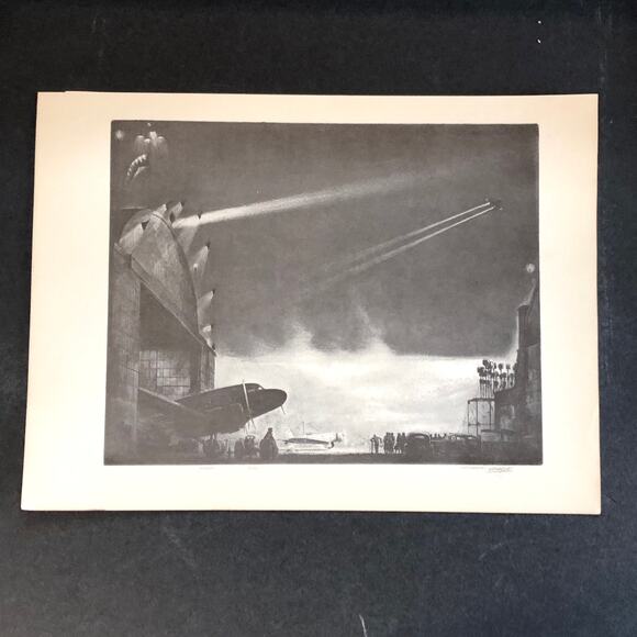 William Healslip "Airport" 1930s Art Print Treasury Collection Sketch Vintage - Picture 1 of 12